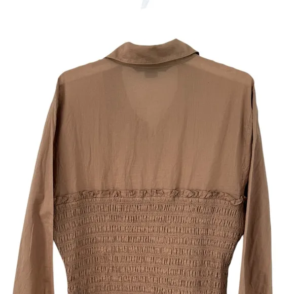 Veronica Beard Kelsey button down smocked dress Size 14, camel brown