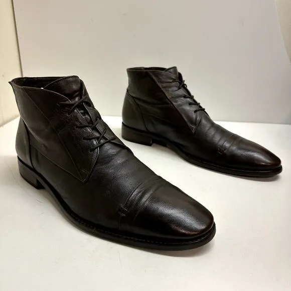VERY GOOD Bacco Bucci Dark Brown Calf Cap Toe Derby Dress Boots Made in Italy 13