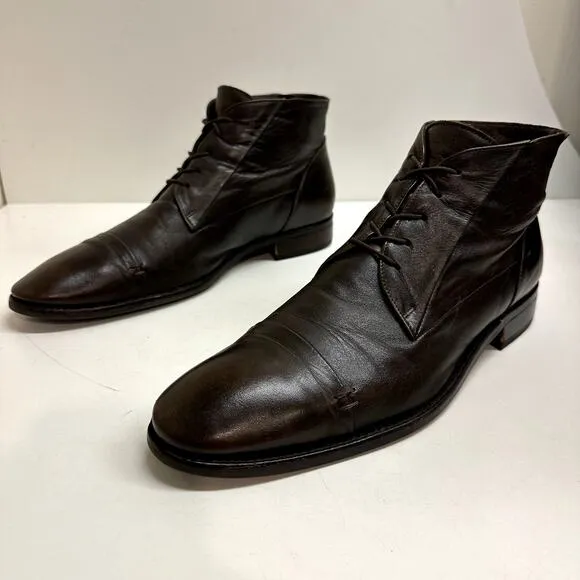 VERY GOOD Bacco Bucci Dark Brown Calf Cap Toe Derby Dress Boots Made in Italy 13