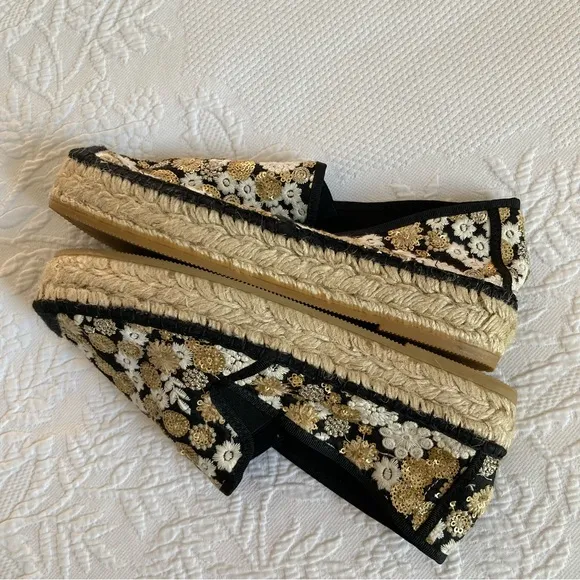 Vidorreta embroidered floral pull on espadrilles flats shoes Spain size 38, 8