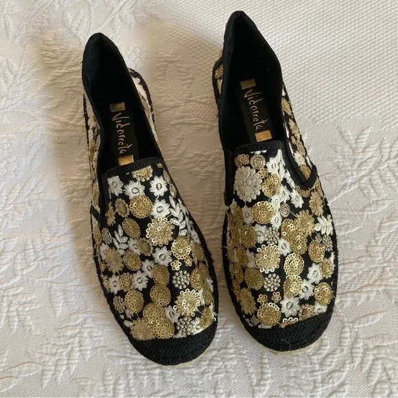 Vidorreta embroidered floral pull on espadrilles flats shoes Spain size 38, 8
