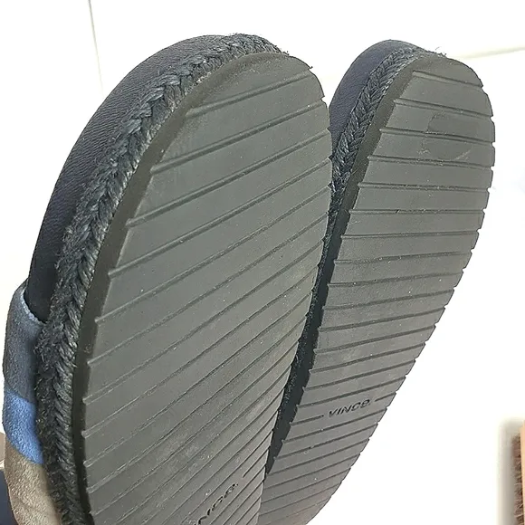 Vince ALISA Slide blue gray navy stripe leather sandals size 9