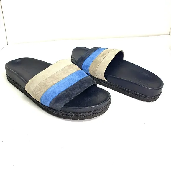 Vince ALISA Slide blue gray navy stripe leather sandals size 9