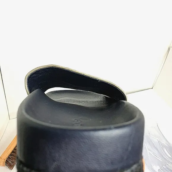 Vince ALISA Slide blue gray navy stripe leather sandals size 9