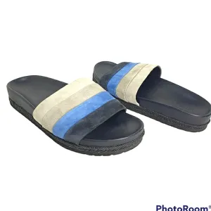 Vince ALISA Slide blue gray navy stripe leather sandals size 9