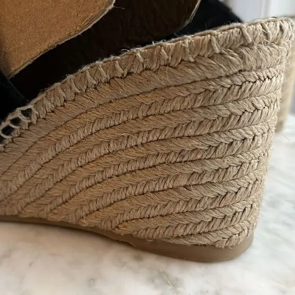 VINCE Black Jute Wrapped Asymmetrical Garlin Wedge Slip On Sandals, 8.5, NWOB