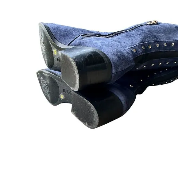 Vince Camuto Bashan Suede Leather Boots Women's Size 6 Blue Over‎ Knee Studded