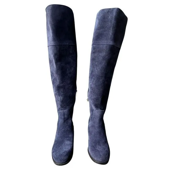 Vince Camuto Bashan Suede Leather Boots Women's Size 6 Blue Over‎ Knee Studded
