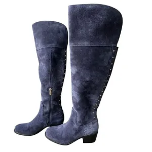 Vince Camuto Bashan Suede Leather Boots Women's Size 6 Blue Over‎ Knee Studded