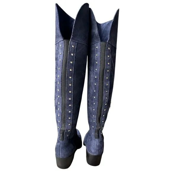 Vince Camuto Bashan Suede Leather Boots Women's Size 6 Blue Over‎ Knee Studded