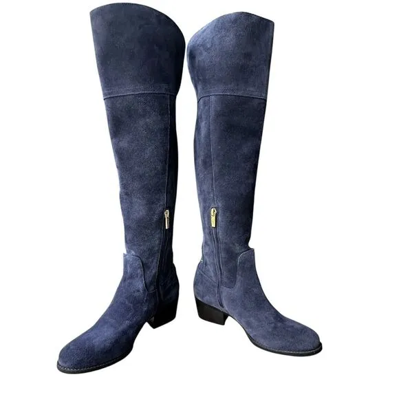 Vince Camuto Bashan Suede Leather Boots Women's Size 6 Blue Over‎ Knee Studded