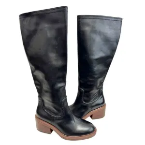 Vince Camuto Knee High Boots Size 7.5 Black Leather Block Heel Vullian Style