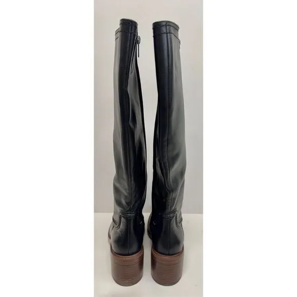 Vince Camuto Knee High Boots Size 7.5 Black Leather Block Heel Vullian Style
