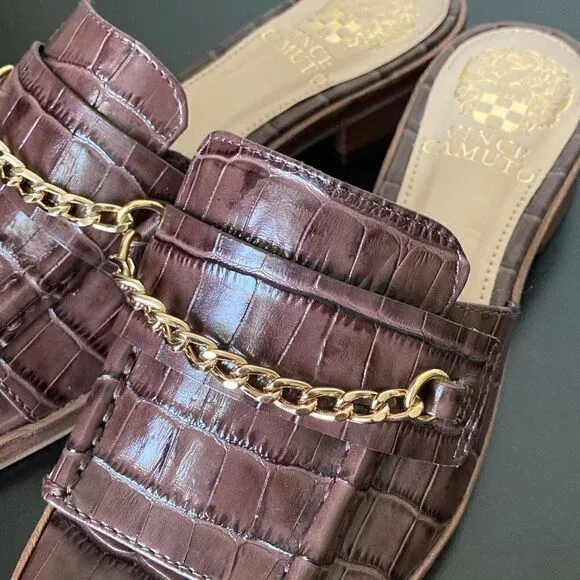 Vince Camuto Women's Jenivey Chain-Link Kitten-Heel Sandals Brown NWOT size 5