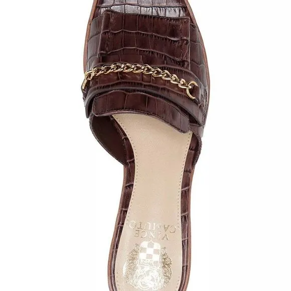Vince Camuto Women's Jenivey Chain-Link Kitten-Heel Sandals Brown NWOT size 5
