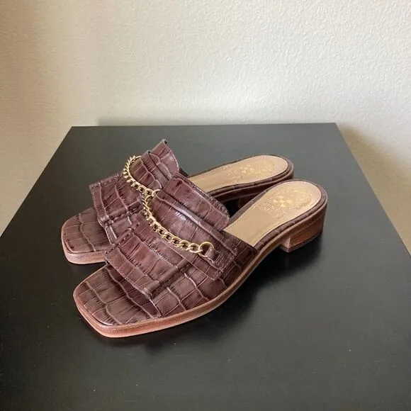 Vince Camuto Women's Jenivey Chain-Link Kitten-Heel Sandals Brown NWOT size 5