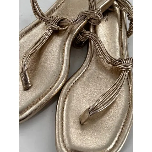 VINCE Gold Thong T-Strap Deja Sandals 8.5 NWOT Gold Leather Slip On Slingback