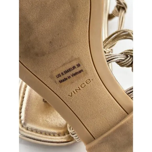 VINCE Gold Thong T-Strap Deja Sandals 8.5 NWOT Gold Leather Slip On Slingback