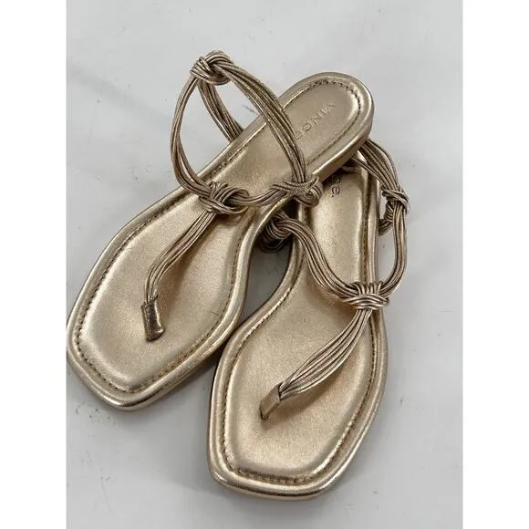VINCE Gold Thong T-Strap Deja Sandals 8.5 NWOT Gold Leather Slip On Slingback
