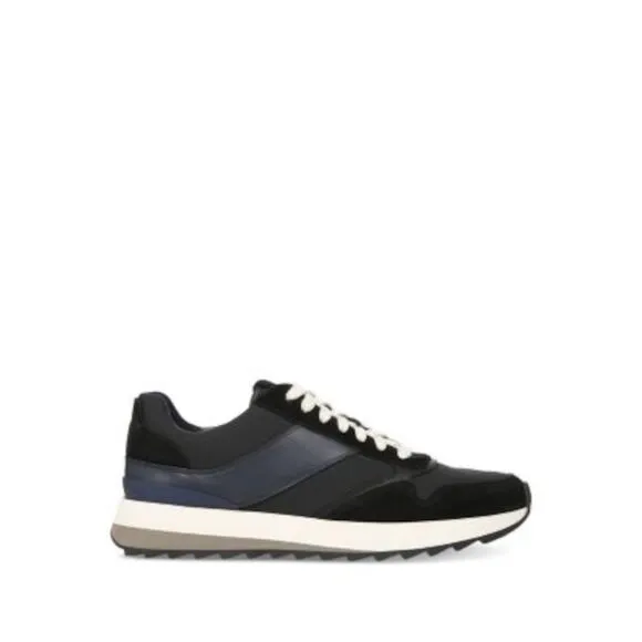VINCE. Mens Black Mixed Media Edric Round Toe Wedge Leather Sneakers Shoes 9.5 M