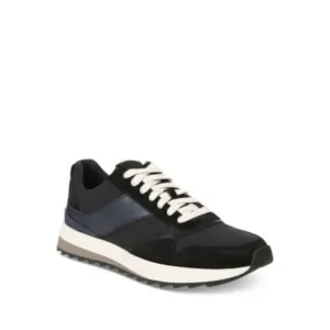 VINCE. Mens Black Mixed Media Edric Round Toe Wedge Leather Sneakers Shoes 9.5 M