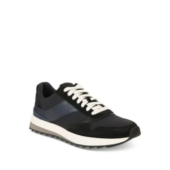 VINCE. Mens Black Mixed Media Edric Round Toe Wedge Leather Sneakers Shoes 9.5 M