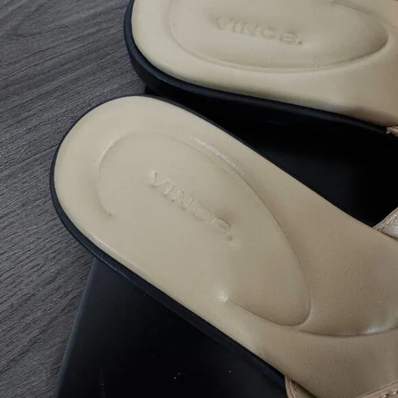Vince Rhode Dual Strap Sandals NEW Farro Tan Slip On Flat Square Toe Size 9