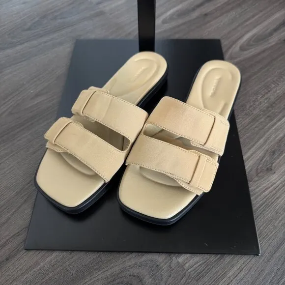 Vince Rhode Dual Strap Sandals NEW Farro Tan Slip On Flat Square Toe Size 9