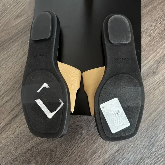 Vince Rhode Dual Strap Sandals NEW Farro Tan Slip On Flat Square Toe Size 9