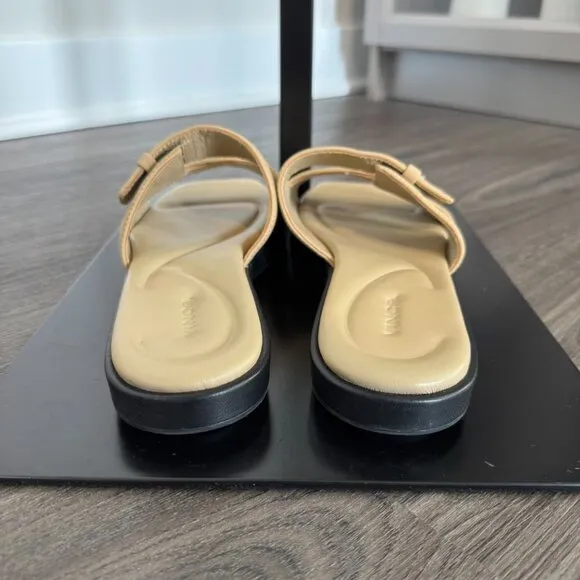 Vince Rhode Dual Strap Sandals NEW Farro Tan Slip On Flat Square Toe Size 9