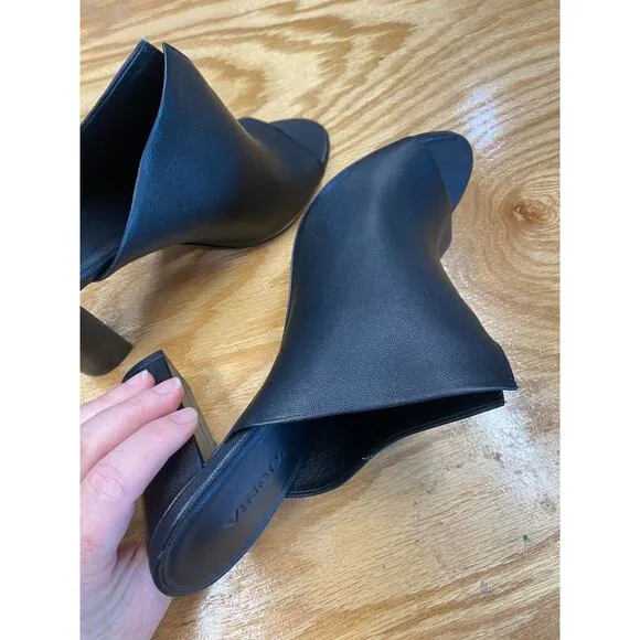 Vince Vero Cuoio Slip-On Women's 10 M Black Leather Block Peep Toe Sandals S27