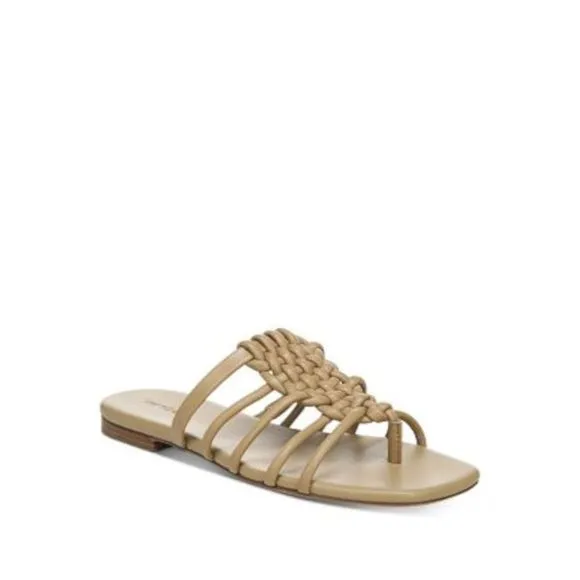 VINCE. Womens Beige Dae Square Toe Block Heel Slip On Leather Slide Sandals 5 M