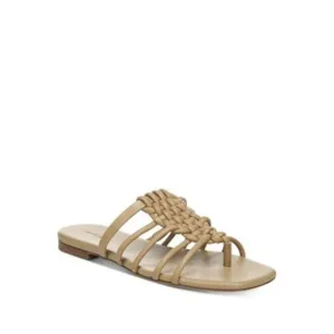 VINCE. Womens Beige Dae Square Toe Block Heel Slip On Leather Slide Sandals 5 M