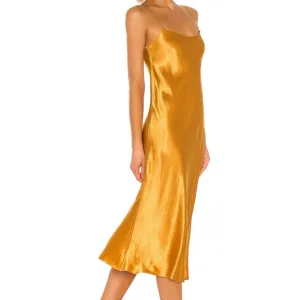 Vince Women's Orange Sienna Acetate Sleeveless Midi Slip Dress Size S