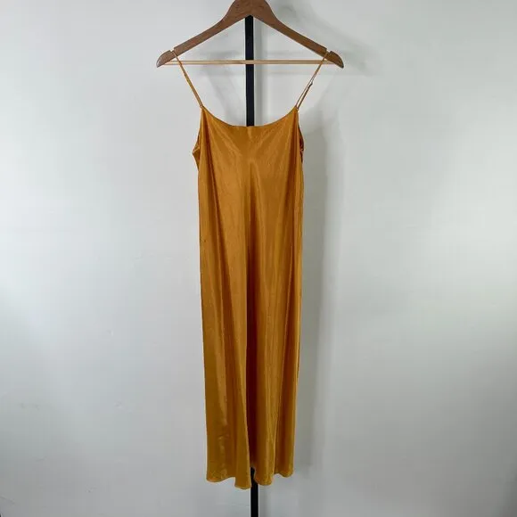 Vince Women's Orange Sienna Acetate Sleeveless Midi Slip Dress Size S