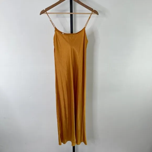Vince Women's Orange Sienna Acetate Sleeveless Midi Slip Dress Size S