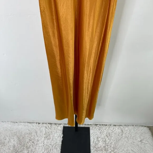 Vince Women's Orange Sienna Acetate Sleeveless Midi Slip Dress Size S