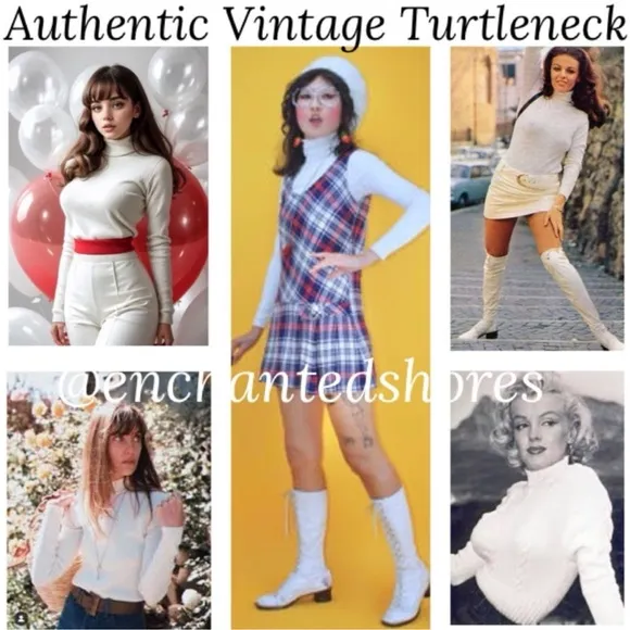 Vintage 60’s 70’s Turtleneck Long Sleeve Made In USA Retro White Size Small