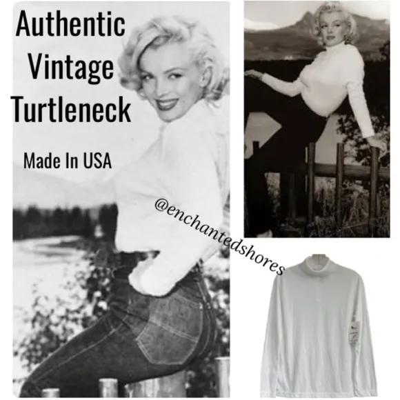 Vintage 60’s 70’s Turtleneck Long Sleeve Made In USA Retro White Size Small