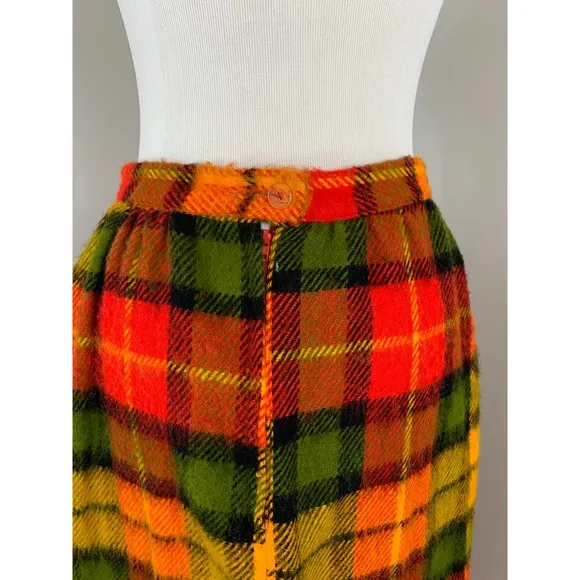 Vintage 70s Maxi Skirt Buffalo Check Plaid Tartan Fall Winter Grunge Punk Indie