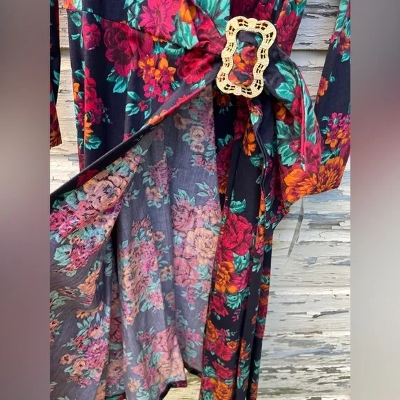 Vintage 80s American Design Floral Wrap BoHo Classic Midi USA Career Dress 12
