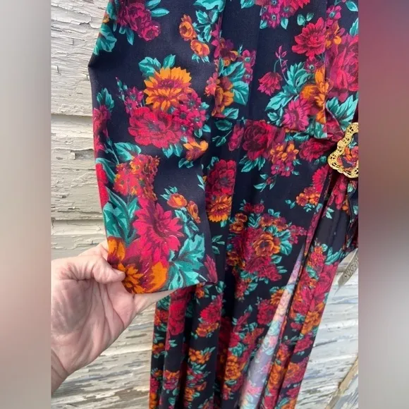 Vintage 80s American Design Floral Wrap BoHo Classic Midi USA Career Dress 12