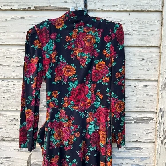 Vintage 80s American Design Floral Wrap BoHo Classic Midi USA Career Dress 12