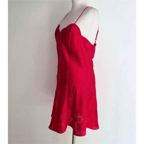 Vintage 90’s Victoria’s Secret Red Embossed Floral Buttons Slip Mini Dress M​