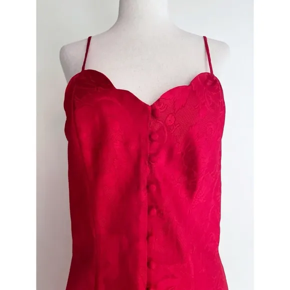 Vintage 90’s Victoria’s Secret Red Embossed Floral Buttons Slip Mini Dress M​