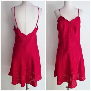Vintage 90’s Victoria’s Secret Red Embossed Floral Buttons Slip Mini Dress M​