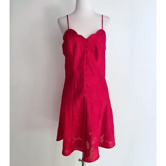 Vintage 90’s Victoria’s Secret Red Embossed Floral Buttons Slip Mini Dress M​
