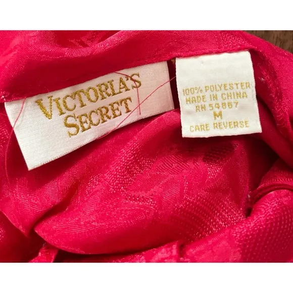 Vintage 90’s Victoria’s Secret Red Embossed Floral Buttons Slip Mini Dress M​