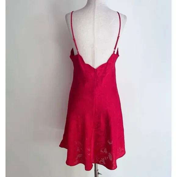 Vintage 90’s Victoria’s Secret Red Embossed Floral Buttons Slip Mini Dress M​