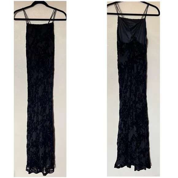 Vintage 90s Y2K Express Velvet Burnout Silk Square Neck Sleeveless Maxi Dress